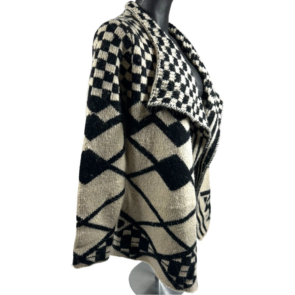 Sioni Open Front Cardigan Sweater Black White Women's Medium - Picture 2 of 6